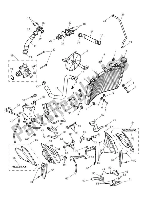 All parts for the Cooling of the Triumph Speed Triple R From VIN 735437 1050 2016 - 2018
