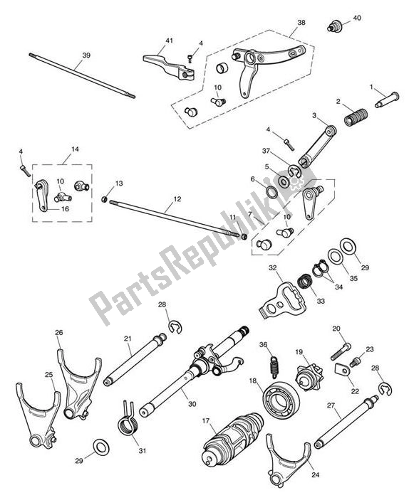 All parts for the Gear Selection Shaft Gear Selector Drum of the Triumph Thunderbird 1600 & 1700 1597 2009 - 2015