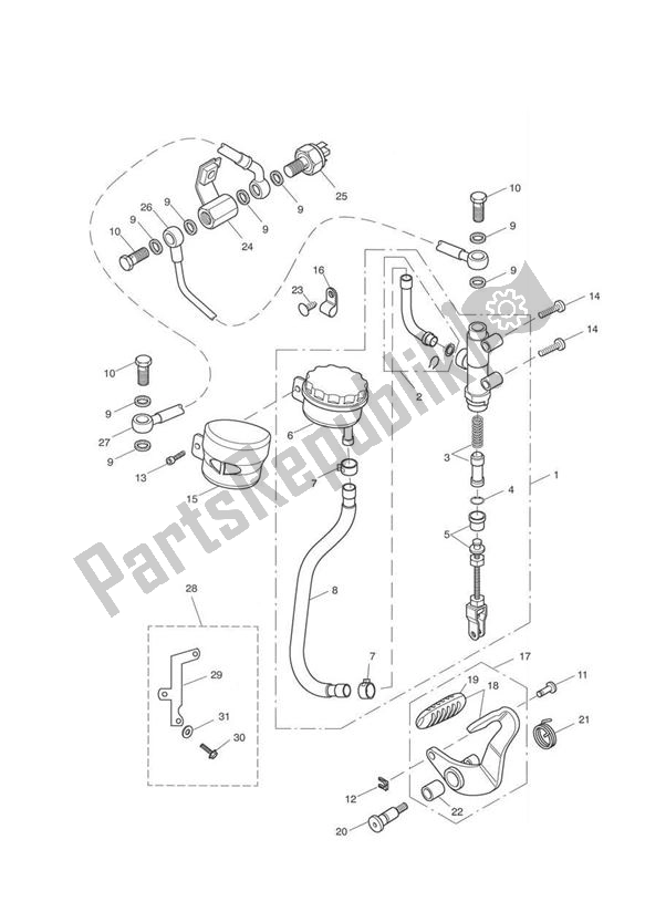 All parts for the Master Cylinder Assy Rear of the Triumph America Carburator 790 2001 - 2007