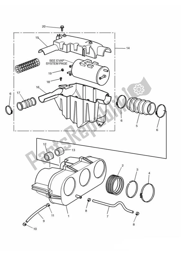 All parts for the Airbox (airfilter) of the Triumph Adventurer From VIN 71699 885 1999 - 2001