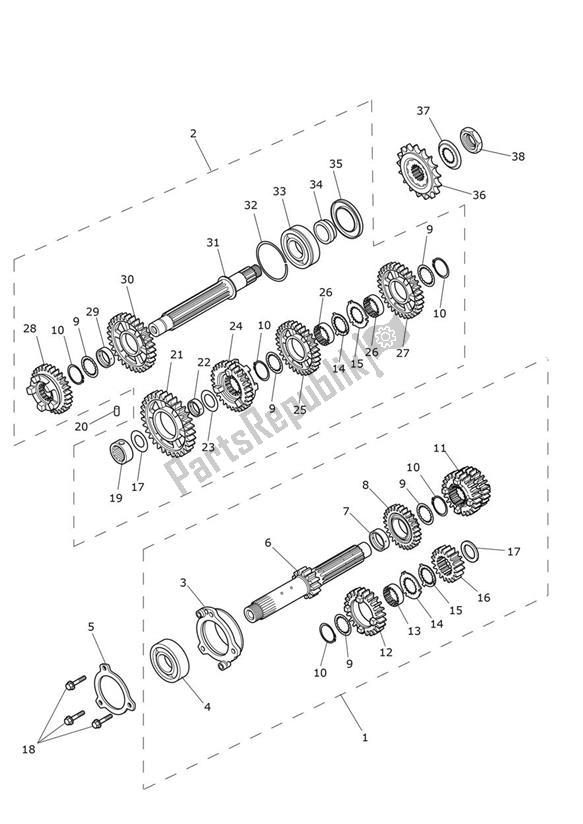 All parts for the Gears of the Triumph Tiger 900 GT PRO UP TO BP 5372 888 2020 - 2021