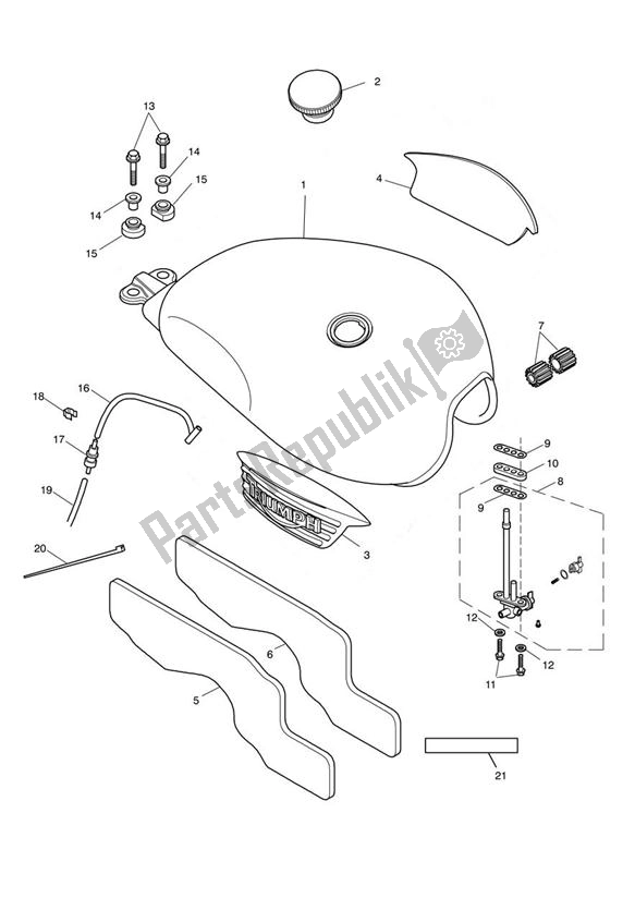 All parts for the Fueltank From Vin317247 of the Triumph Thruxton Carburator 865 2004 - 2007