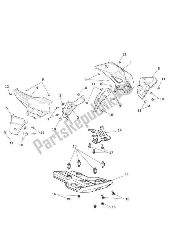 All parts for the Fairing Laterally Sumpguard of the Triumph Tiger 800 XC 2010 - 2020