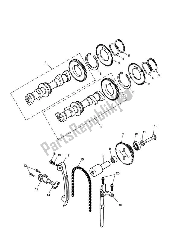 All parts for the Camshafts Timing Chain of the Triumph Scrambler Carburator UP TO 2007 865 2006 - 2008