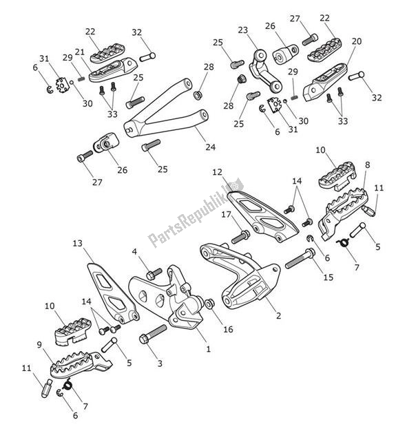 All parts for the Footrests of the Triumph Scrambler 1200 XC UP TO AE 9097 2019 - 2020