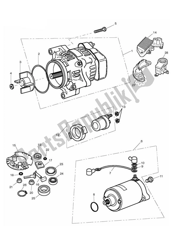 All parts for the Starter Generator of the Triumph Tiger 885I T 709 1999 - 2001