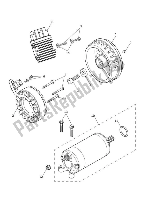 All parts for the Starter Generator of the Triumph Speedmaster 1200 UP TO VIN AC 2018 - 2021