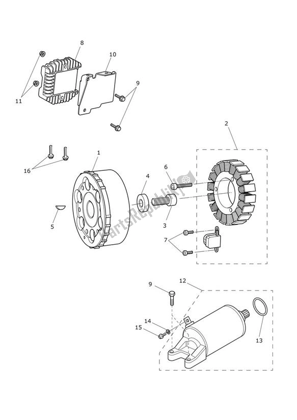 All parts for the Starter Generator of the Triumph Street Triple R From VIN 982752 765 2021 - 2024