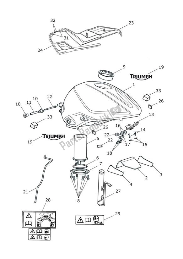 All parts for the Fueltank of the Triumph Street Triple R UP TO VIN 982751 765 2017 - 2020