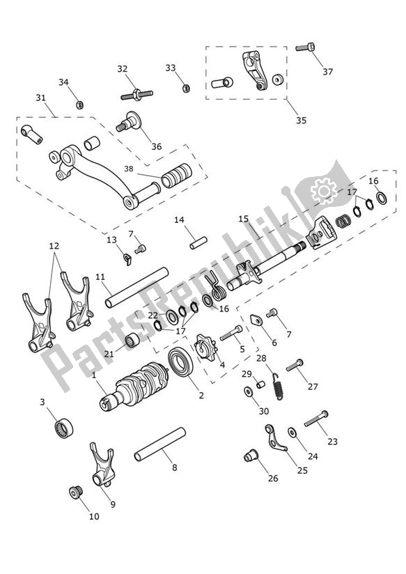All parts for the Gear Selection Shaft Gear Selector Drum - Speed Twin Up To Vin Ae2310 of the Triumph Speed Twin UP TO VIN AE 2310 1200 2019 - 2020