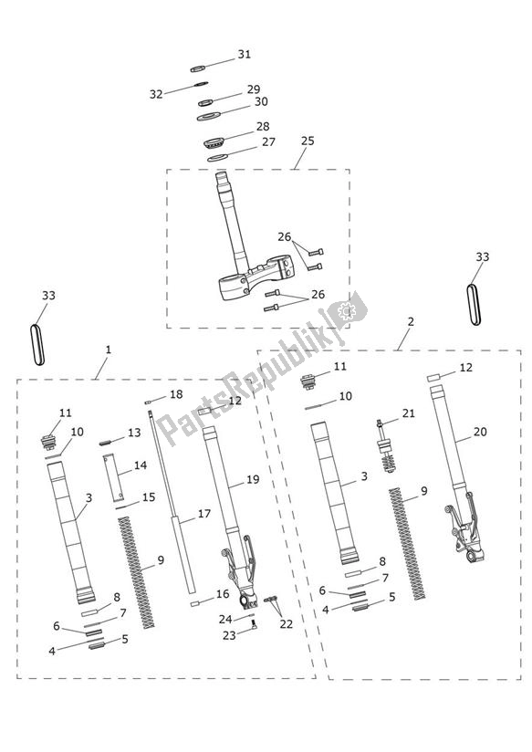 All parts for the Front Suspension of the Triumph Street Triple S 660 From VIN 967907 2021 - 2024