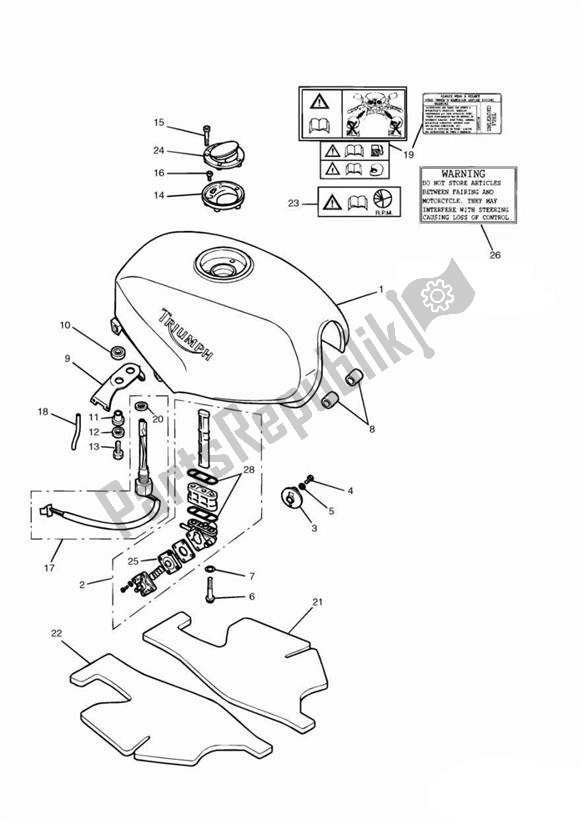 All parts for the Fueltank of the Triumph Trophy UP TO VIN 29155 1215 2012 - 2017
