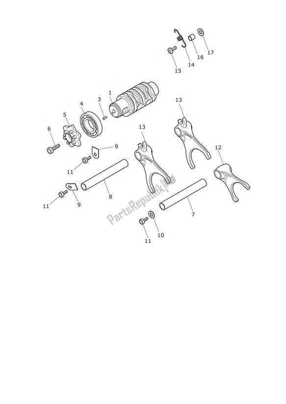 All parts for the Gear Selector Drum From Af9302 of the Triumph Street Triple S 660 From VIN 967907 2021 - 2024