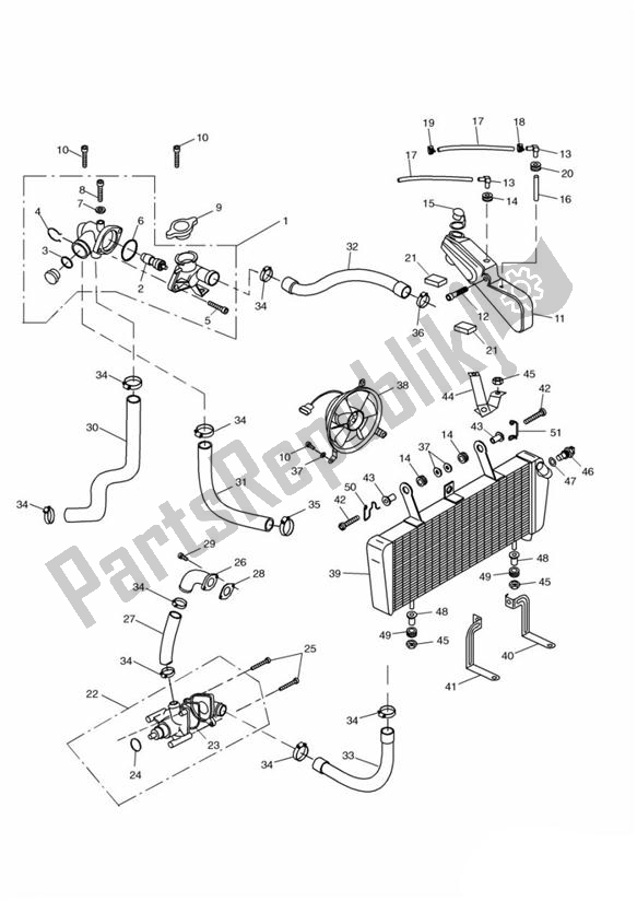 All parts for the Cooling of the Triumph Sprint ST 955I UP TO VIN 139276 1999 - 2001