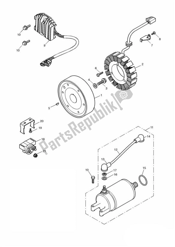 All parts for the Starter Generator Up To Vin 171120 of the Triumph Speed Four 599 2002 - 2006