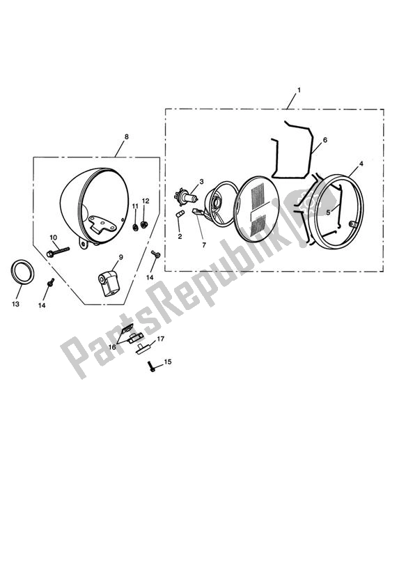 All parts for the Headlight of the Triumph Speedmaster EFI UP TO VIN 469049 865 2007 - 2011