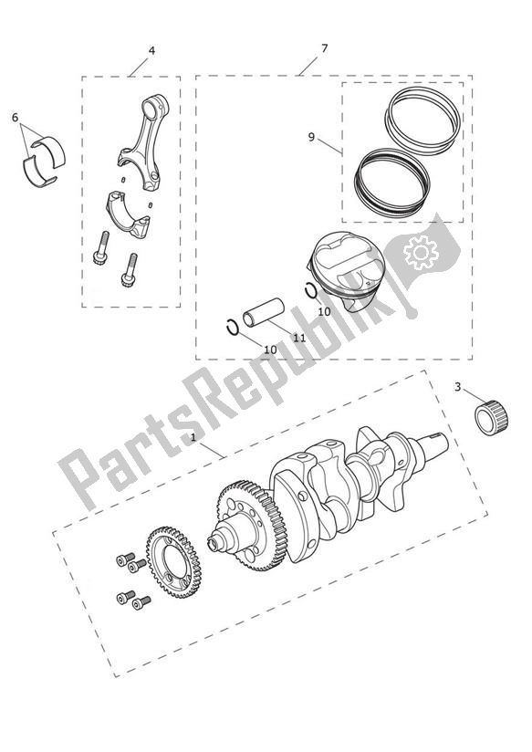 Todas as partes de Crank Shaft Connecting Rod Piston do Triumph Tiger 1200 GT Explorer 1215 2022 - 2024
