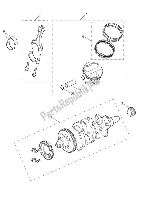 Todas as partes de Crank Shaft Connecting Rod Piston do Triumph Tiger 1200 Rally PRO 1215 2022 - 2024