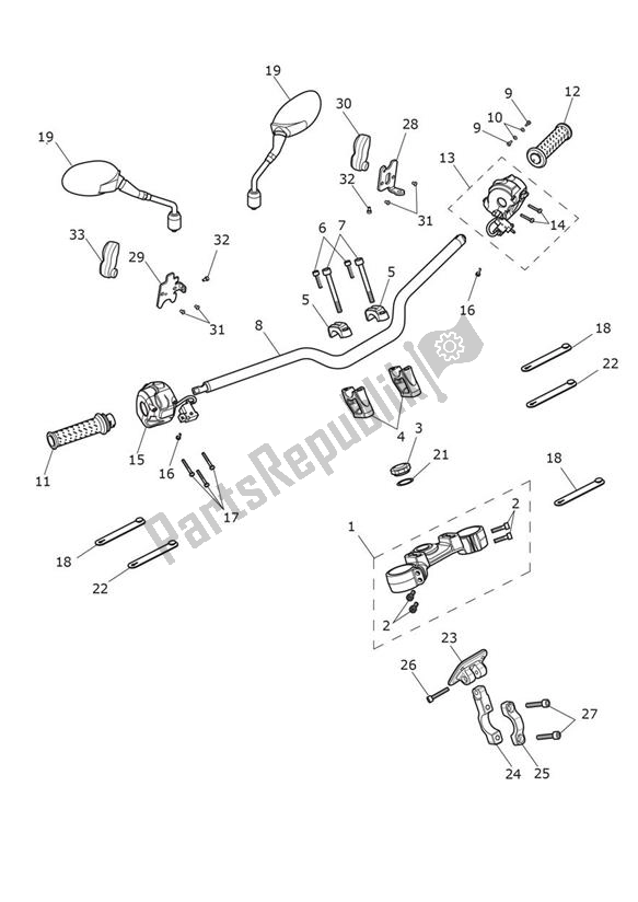 All parts for the Handlebar Switch of the Triumph Tiger XCA UP TO VIN 855531 1215 2015 - 2017