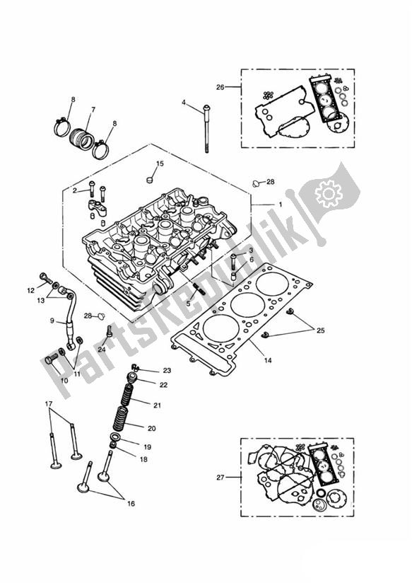 All parts for the Cylinder Head Valves of the Triumph Speed Triple Carburator 885 1994 - 1997