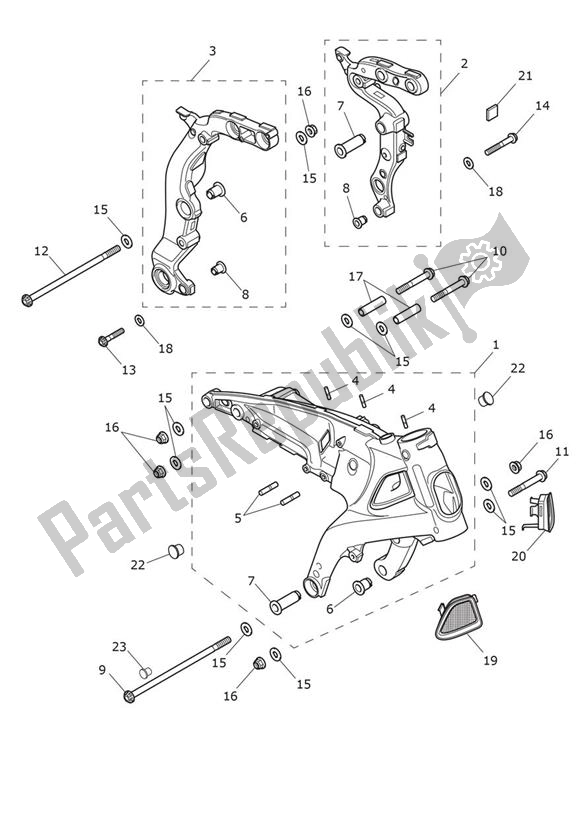 All parts for the Main Frame Assembly of the Triumph Rocket 3 R Black 2458 2021