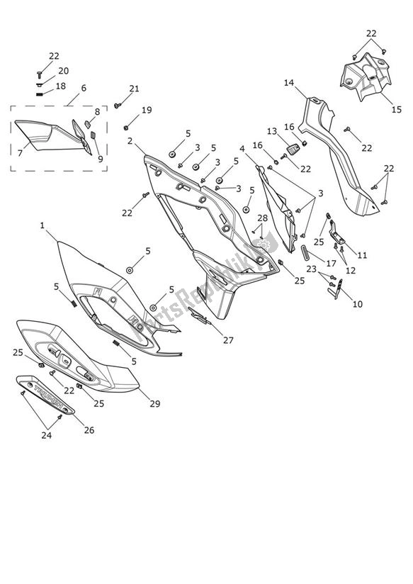 Todas as partes de Fairing Laterally Right do Triumph Tiger 1200 SE Alpine 1215 2020 - 2021