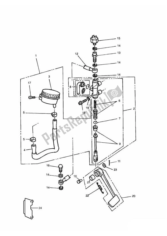 All parts for the Master Cylinder Assy Rear of the Triumph Trophy UP TO VIN 29155 1215 2012 - 2017