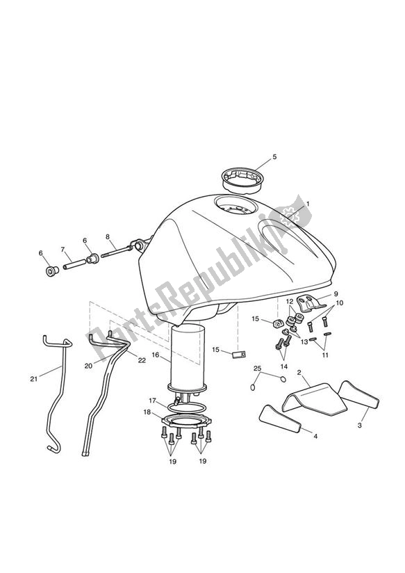 All parts for the Fueltank of the Triumph Daytona R UP TO VIN 564947 675 2009 - 2017
