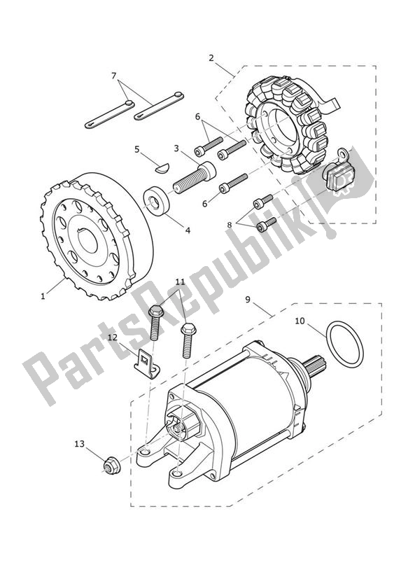 All parts for the Starter Generator of the Triumph Tiger 900 GT PRO UP TO BP 5372 888 2020 - 2021