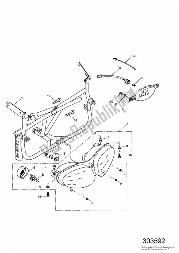 All parts for the Headlight of the Triumph Sprint ST 955I From VIN 139277 2002 - 2004