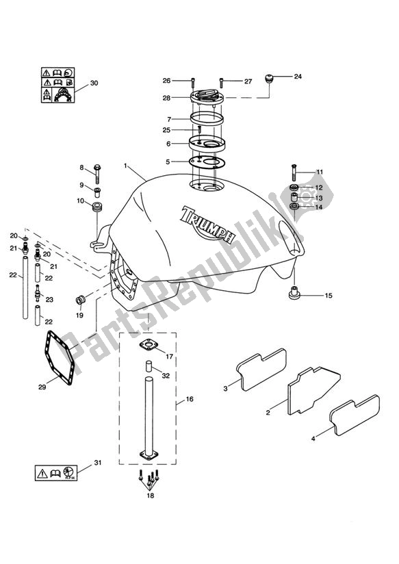 Todas as partes de Tanque De Combustível do Triumph Sprint ST 955I UP TO VIN 139276 1999 - 2001