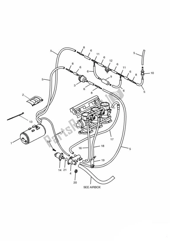 All parts for the Evap System Up To Engine 71843 of the Triumph Daytona T 595 / 955I 1997 - 2001