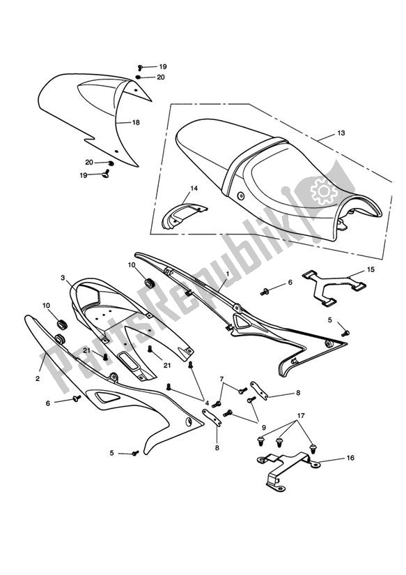 All parts for the Fairing Rear of the Triumph Speed Triple 1050 UP TO VIN 333178 2005 - 2010