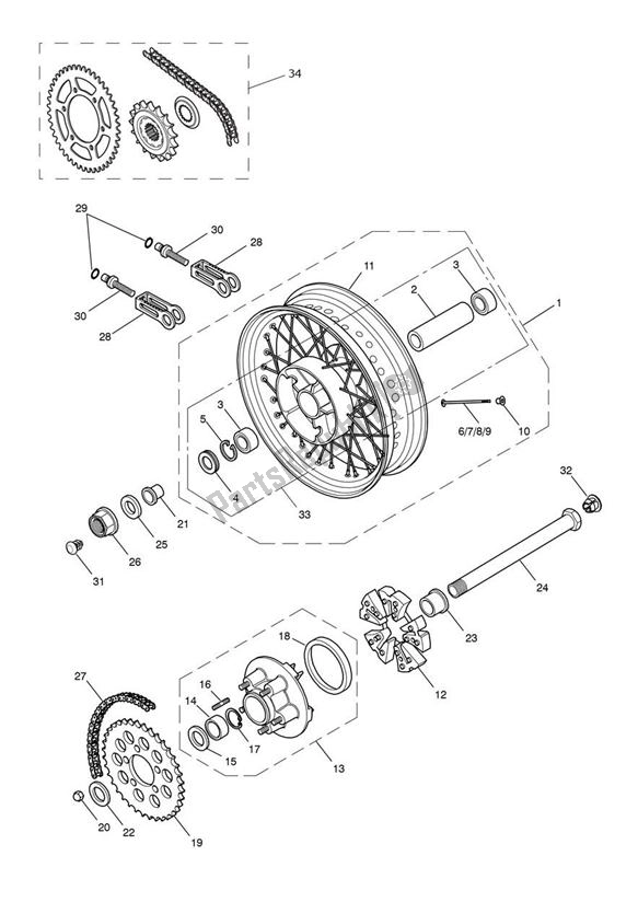 Todas as partes de Roda Traseira do Triumph Bonneville EFI UP TO VIN 380776 865 2008 - 2011