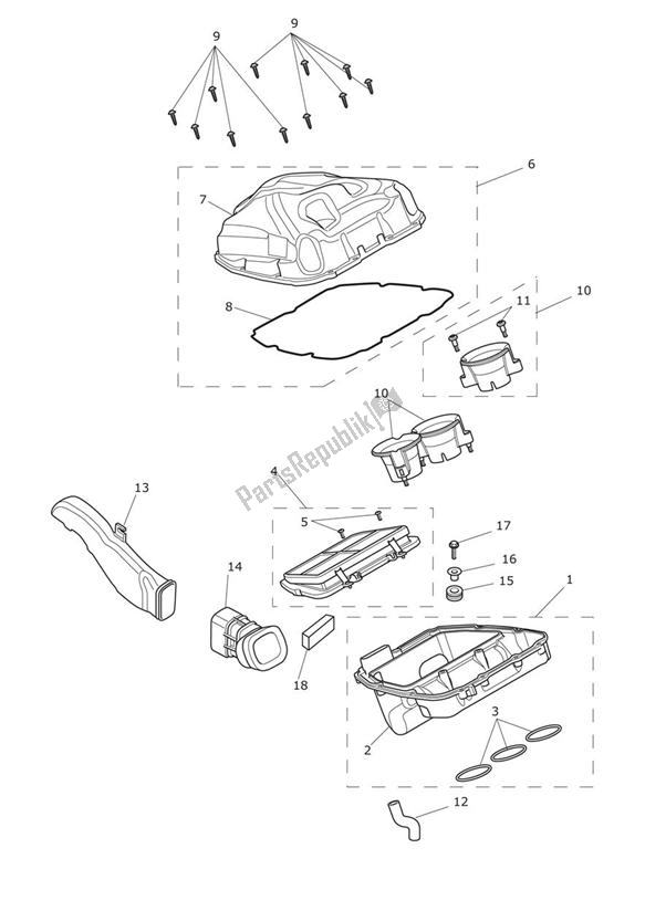 All parts for the Airbox (airfilter) of the Triumph Tiger 800 2010 - 2020