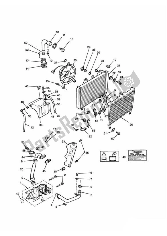 All parts for the Cooling 4zylinder of the Triumph Trophy UP TO VIN 29155 1215 2012 - 2017