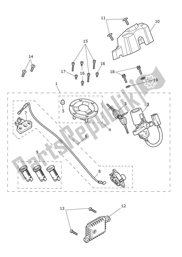 All parts for the Lock Set of the Triumph Tiger 900 V5 888 2020 - 2024