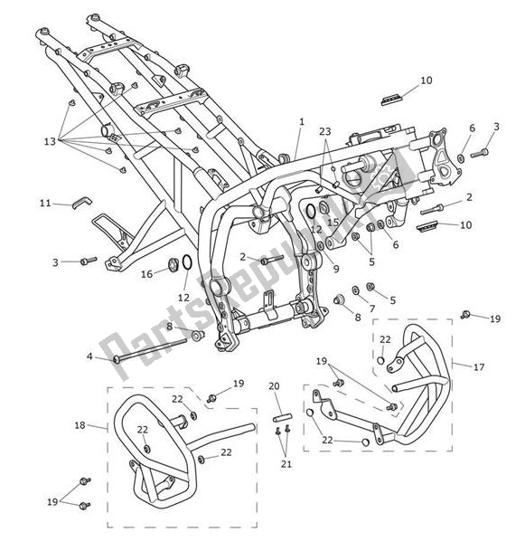 Alle onderdelen voor de Main Frame Assembly van de Triumph Tiger XCX From VIN 855532 1215 2018 - 2020