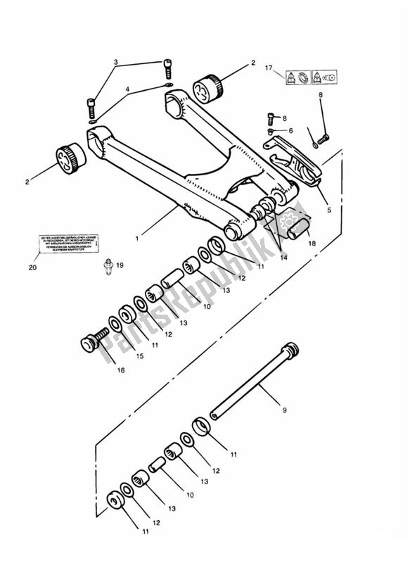 All parts for the Swingarm 750ccm of the Triumph Speed Triple Carburator 885 1994 - 1997