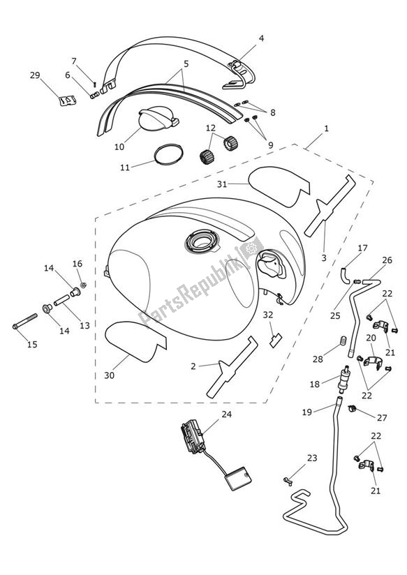 Toutes les pièces pour le Fueltank Goldline Red du Triumph Scrambler 1200 XC From AE 9098 2021 - 2024