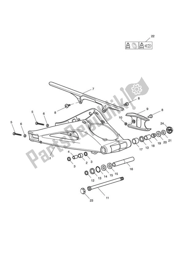 Tutte le parti per il Forcellone del Triumph Daytona R UP TO VIN 564947 675 2009 - 2017