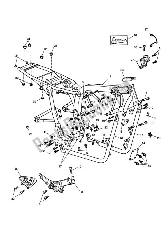 All parts for the Main Frame Assembly of the Triumph Thruxton Carburator 865 2004 - 2007
