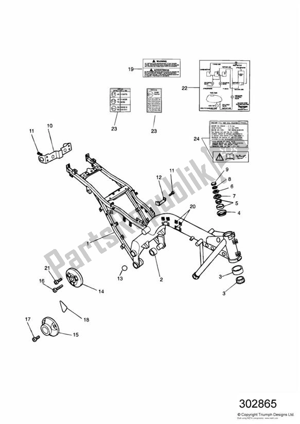 Todas as partes de Montagem Da Estrutura Principal do Triumph Speed Triple Carburator 885 1994 - 1997