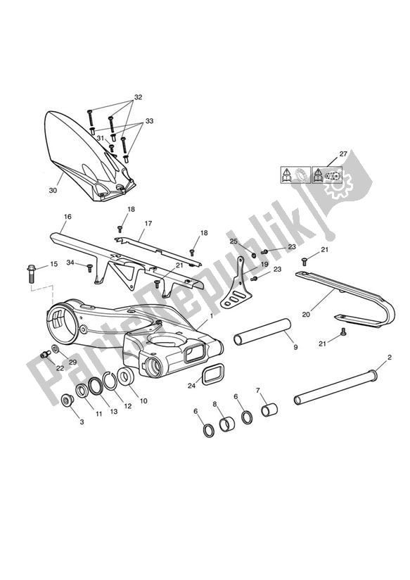 Alle onderdelen voor de Achterbrug van de Triumph Sprint GT 1050 2011 - 2016
