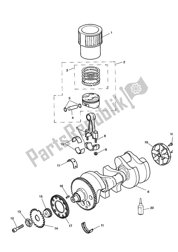 All parts for the Crank Shaft Connecting Rod Piston 885ccm of the Triumph Speed Triple 885/ 955 UP TO VIN 141871 1994 - 2001