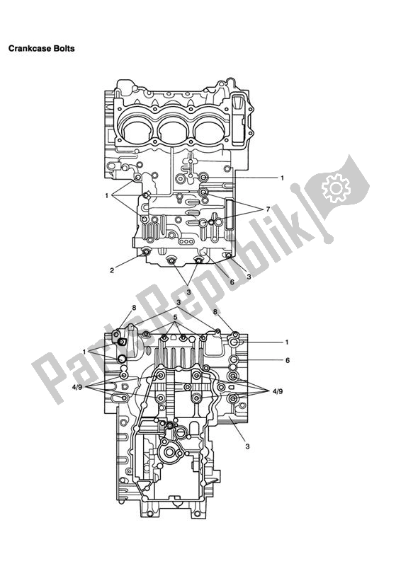 Alle onderdelen voor de Crankcase Screws van de Triumph Speed Triple 1050 From VIN 333179 2011 - 2015