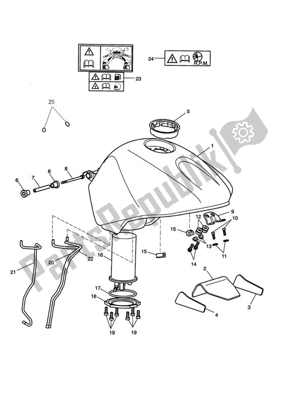 Toutes les pièces pour le Fueltank From Vin388958 Black, From 389423 Green, From 388885 Weiss du Triumph Street Triple UP TO VIN 560476 675 2007 - 2012