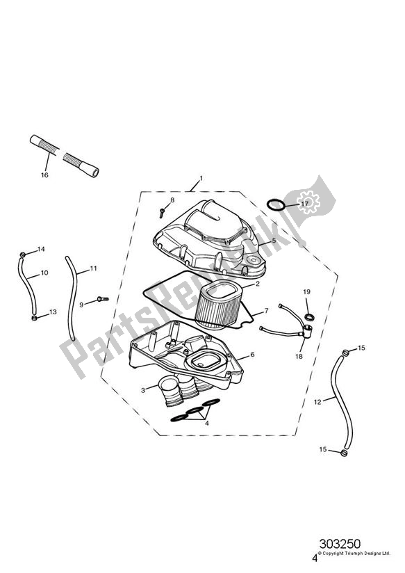 All parts for the Airbox (airfilter) of the Triumph Sprint RS 955 From VIN 139277 2002 - 2004