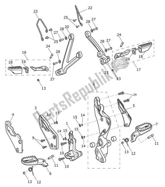 All parts for the Footrests of the Triumph Tiger 1200 XCA 1215 2018 - 2021