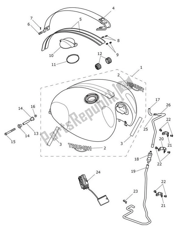 All parts for the Fueltank of the Triumph Scrambler 1200 XC UP TO AE 9097 2019 - 2020